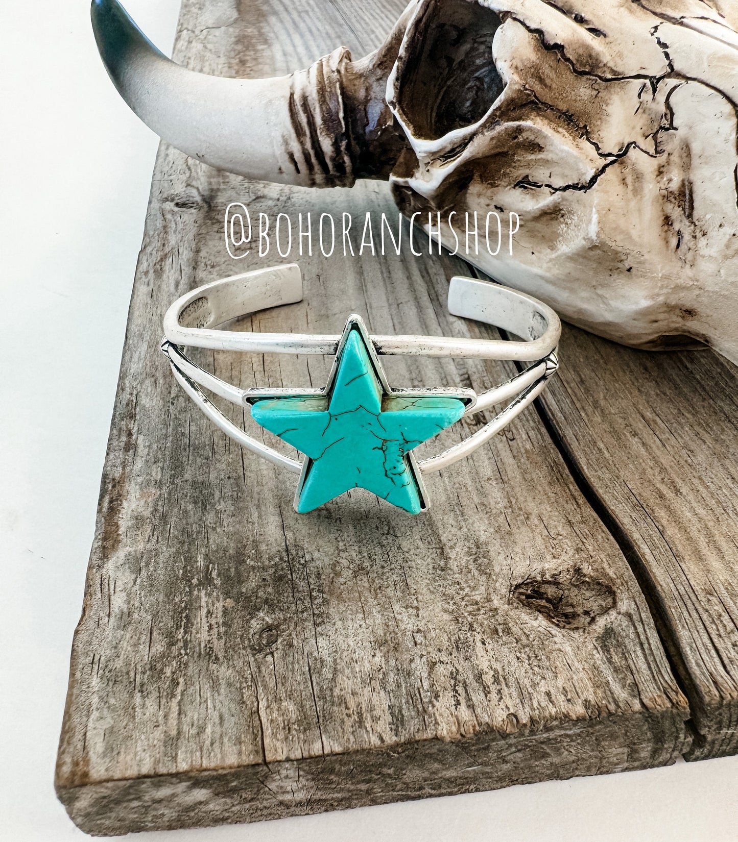 STAR STONE BRACELET | Turquoise stone Western burnish silver metal Stackable Bracelet - Cuff Bracelet punchy