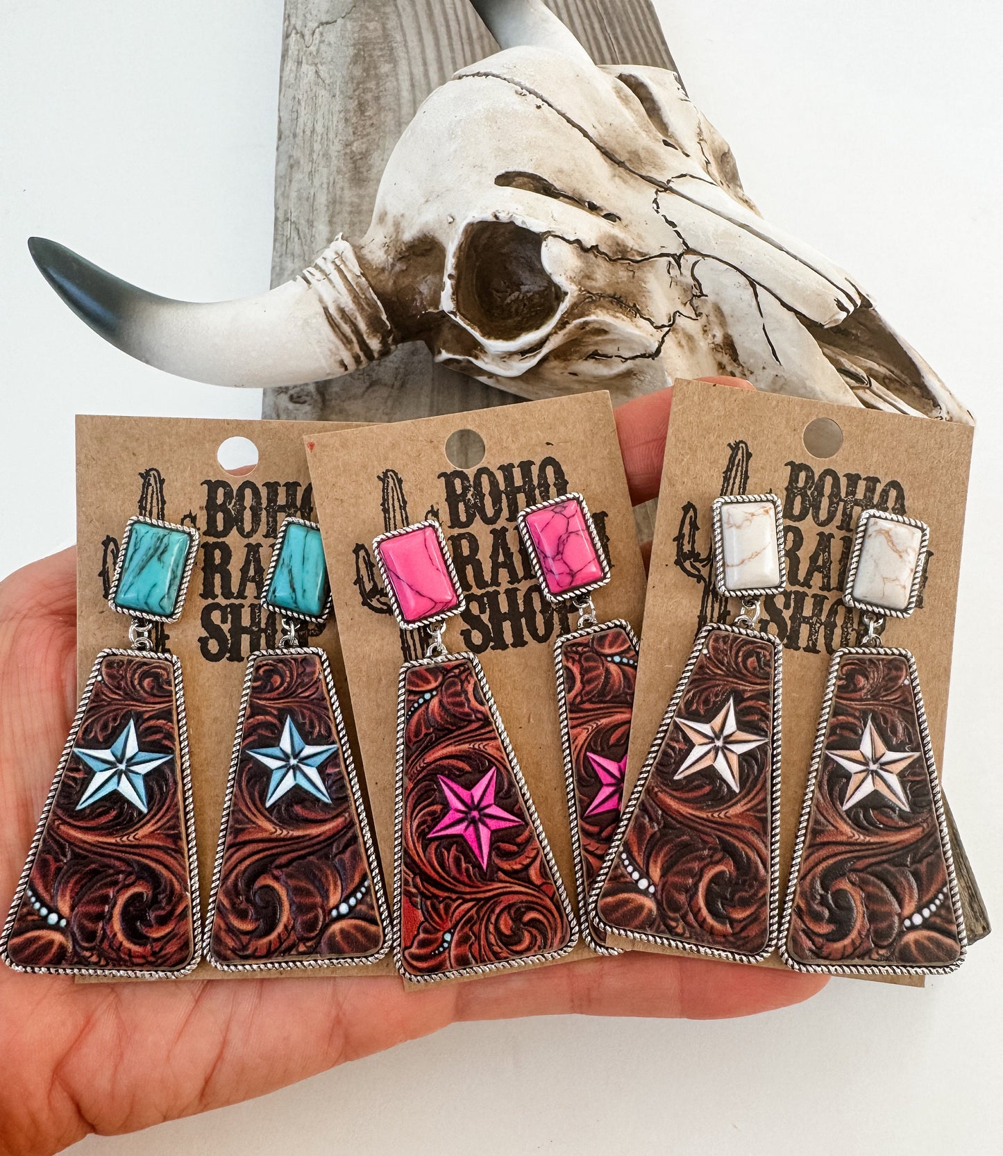 LEATHER STAR EARRINGS | hand tooled genuine leather Earrings, Earrings Leather - Western statement earrings punchy rodeo howdy