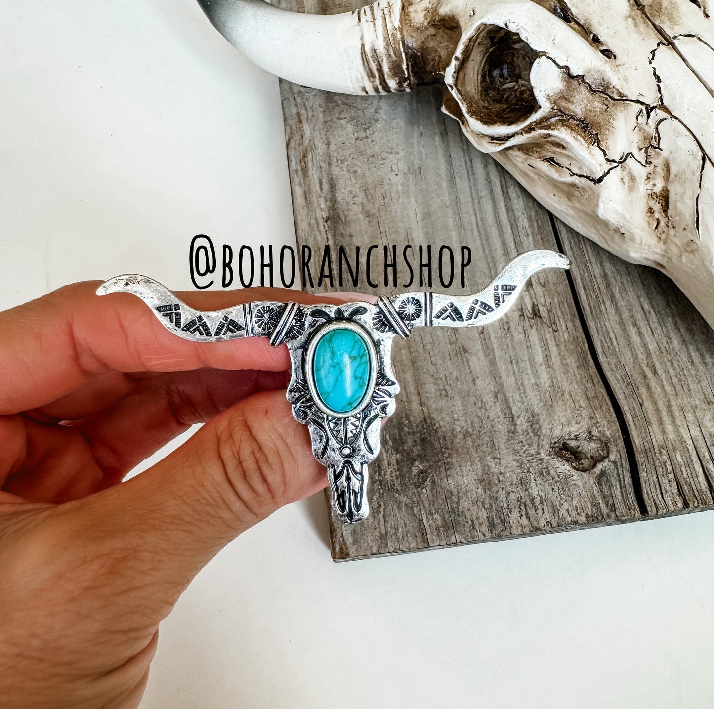 LONGHORN STEER RING | Western Bull head longhorn with turquoise colored stone | adjustable ring | gift idea | anilo | accessories | jewelry