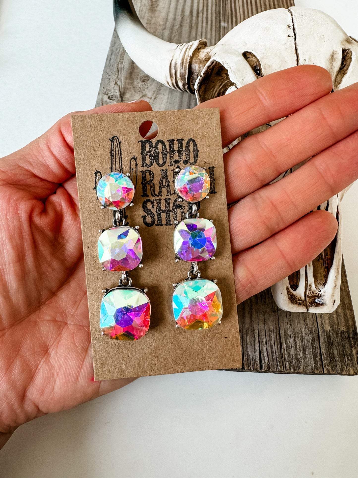 GLASS STONE EARRINGS | boho Western - party earrings - statement earrings