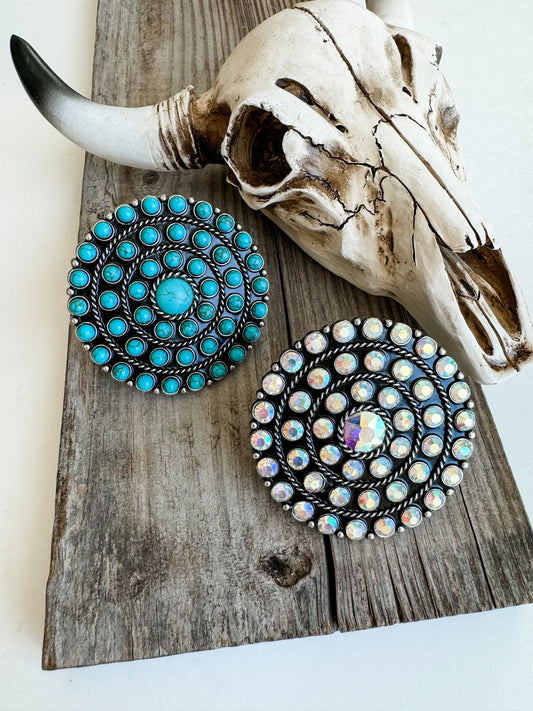 STATEMENT BIG RING | Oversized circle Western Ring | Statement Ring - adjustable -  southwestern turquoise colored stone and glass stone