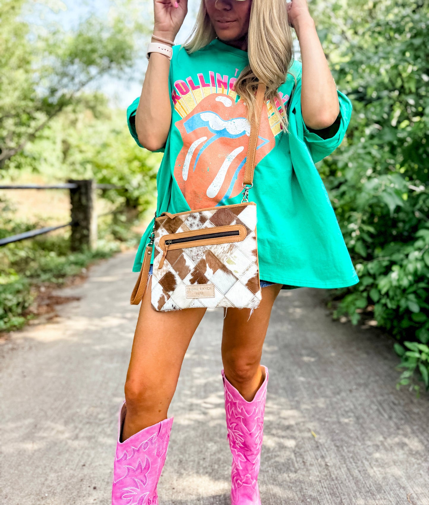 BOHO LUXE CROSSBODY conceal carry Leather Cowhide clutch crossbody | Crossbody Messenger Fringe Wristlet cowhide Purse Bag Western punchy