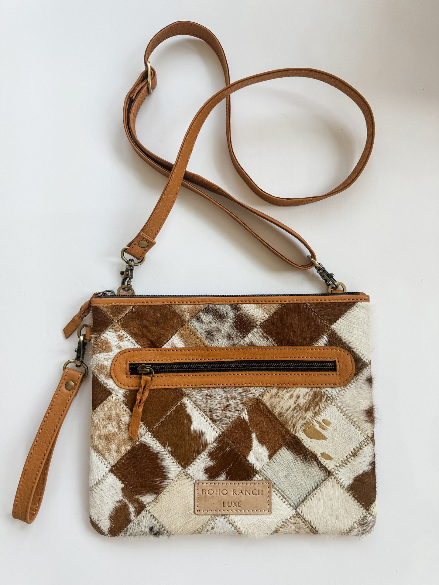 BOHO LUXE CROSSBODY conceal carry Leather Cowhide clutch crossbody | Crossbody Messenger Fringe Wristlet cowhide Purse Bag Western punchy