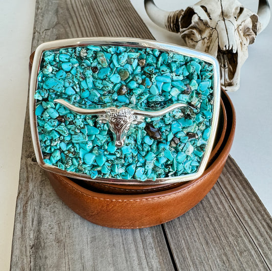 WESTERN BELT BUCKLE turquoise colored chip stones Belt Buckle - rodeo -  cowboy cowgirl vaquera vaquero ranch - silver belt buckle women