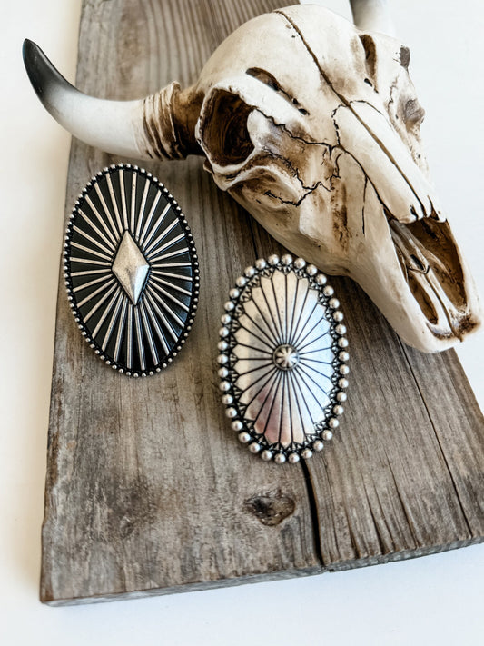 LARGE CONCHO RING | Oversized Oval Western Ring | Statement Ring - adjustable -  southwestern