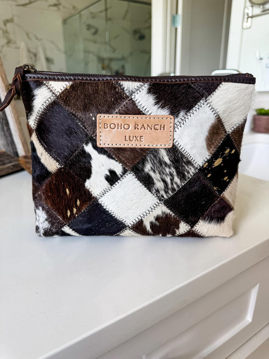 BOHO LUXE MAKEUP bag Genuine Hair On makeup bag travel toiletry pouch western shaving cosmetics