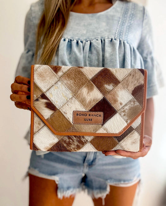 BOHO LUXE PADFOLIO iPad portfolio tech computer sleeve | western genuine hair on cowhide cover case leather | work bag, case messenger bag