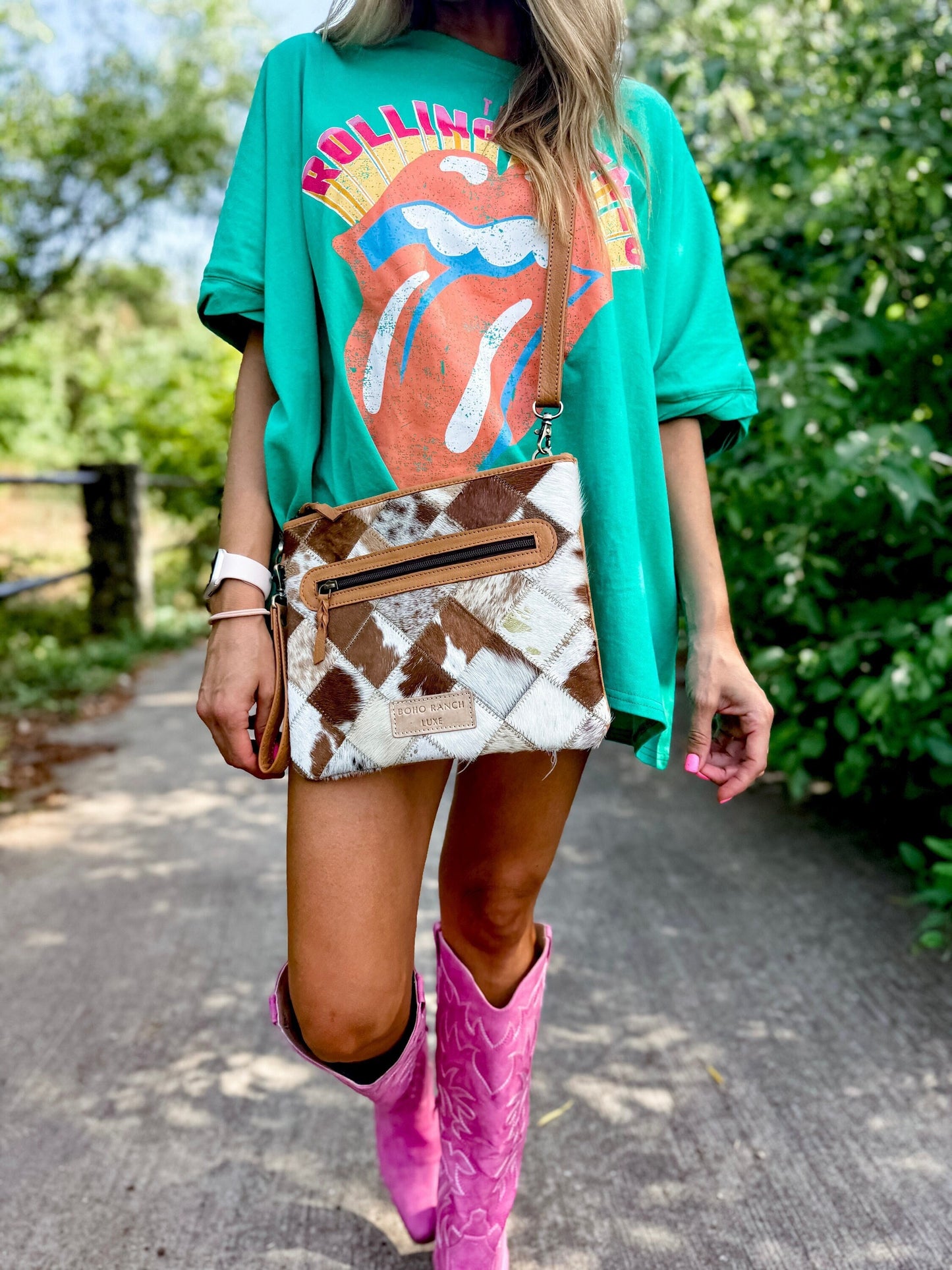 BOHO LUXE CROSSBODY conceal carry Leather Cowhide clutch crossbody | Crossbody Messenger Fringe Wristlet cowhide Purse Bag Western punchy