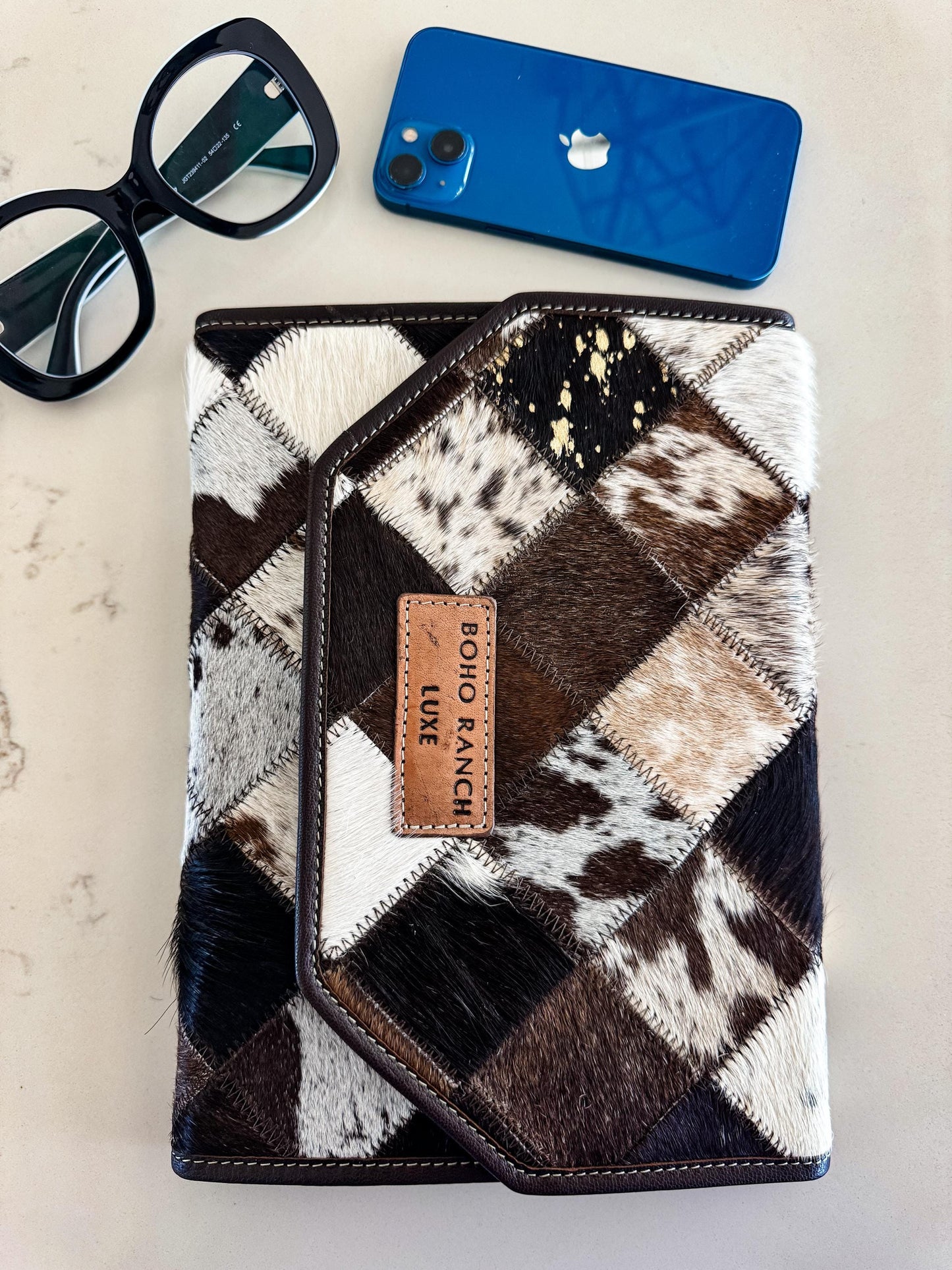 BOHO LUXE PADFOLIO iPad portfolio tech computer sleeve | western genuine hair on cowhide cover case leather | work bag, case messenger bag