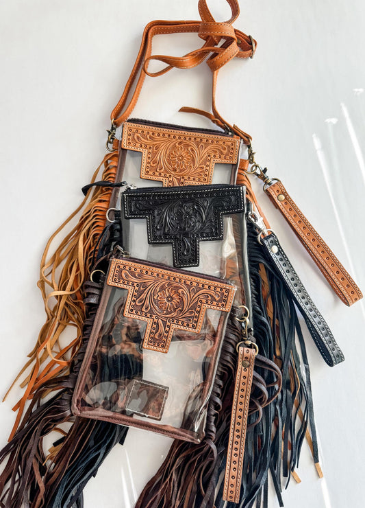 SHAYNE CLEAR - SMALL - crossbody | no turquoise - hand tooled western festival concert bag purse stadium transparent western game day vinyl