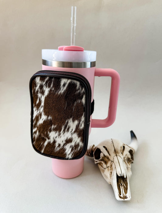COWHIDE TUMBLER POUCH hair on cowhide accessory tumbler pouch, Fanny Pack Water Bottle purse Backpack