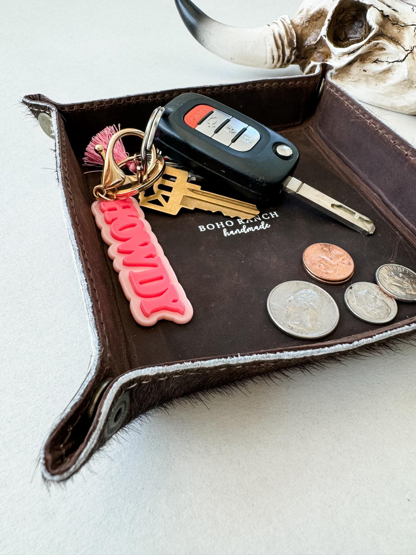 COWHIDE LEATHER TRAY - jewelry storage - Genuine Hair On cowhide | Leather catch all tray, valet tray, storage organizer
