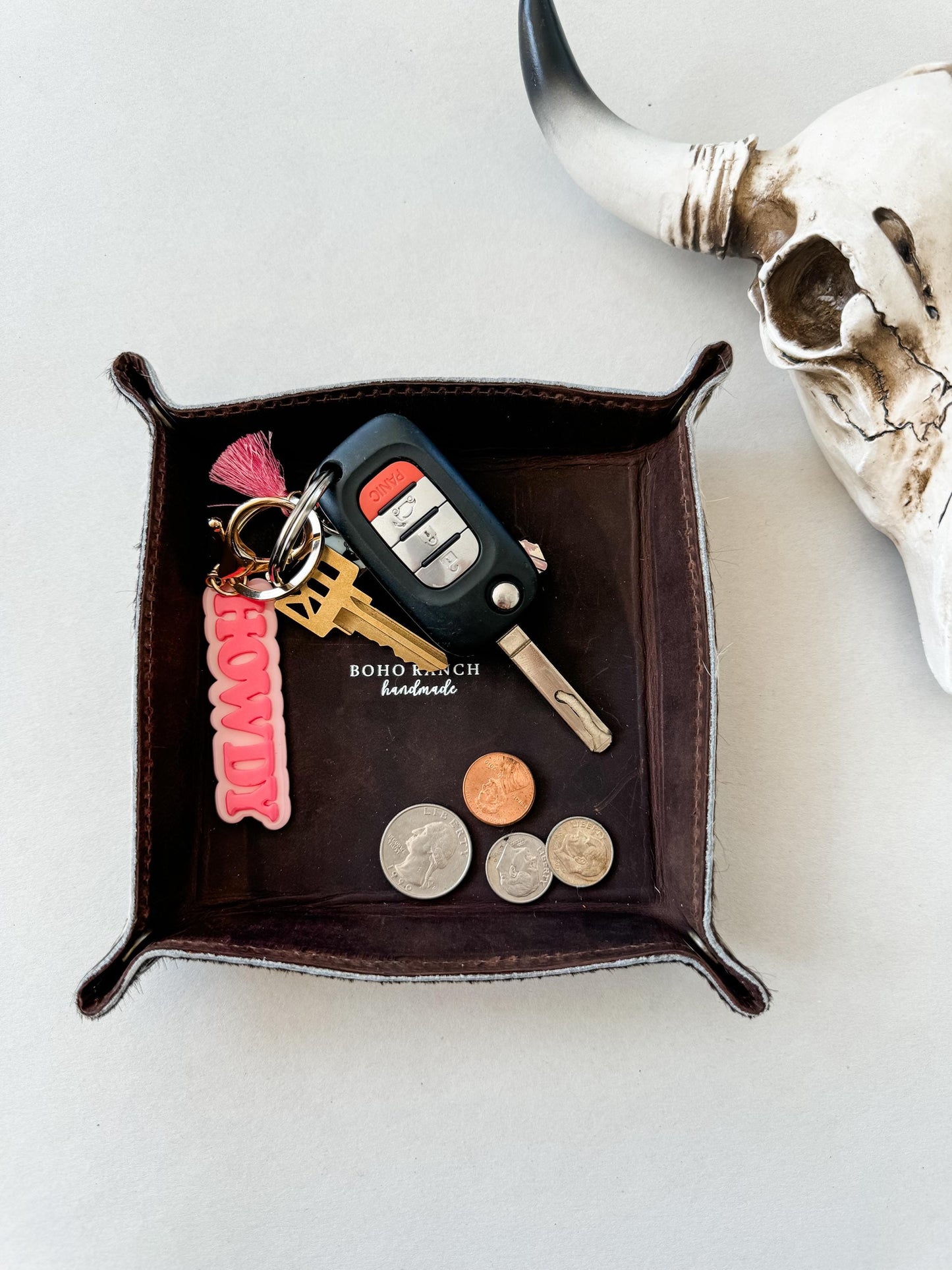 COWHIDE LEATHER TRAY - jewelry storage - Genuine Hair On cowhide | Leather catch all tray, valet tray, storage organizer