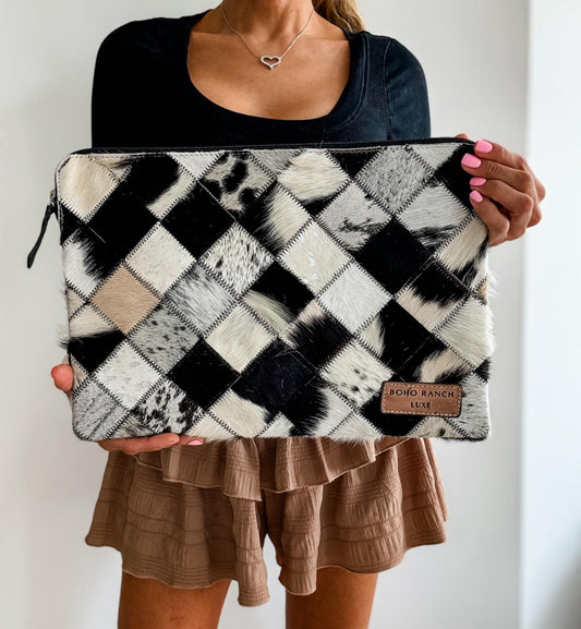 BOHO LUXE LAPTOP computer bag | tech sleeve western genuine hair on cowhide cover case leather | work bag, iPad case messenger bag