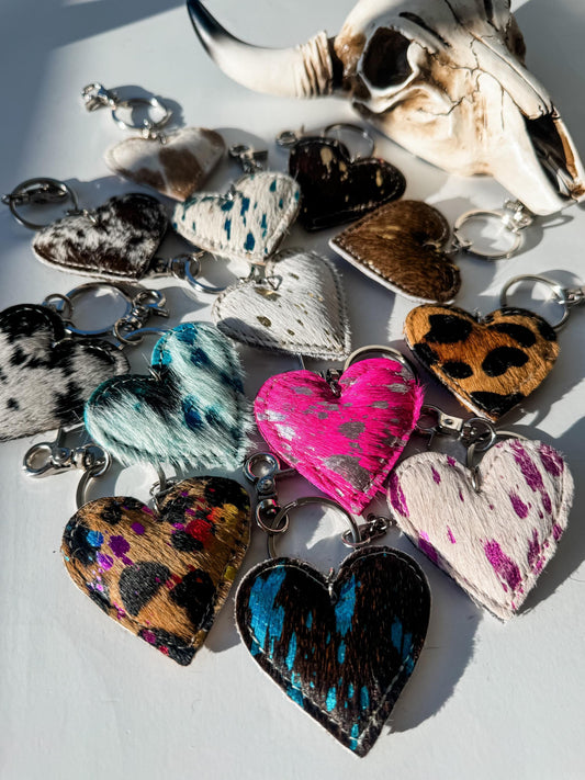 HEART COWHIDE KEYCHAIN | hair on cowhide leather keychain | key chain  | leather hairon cowhide cowhide llavero