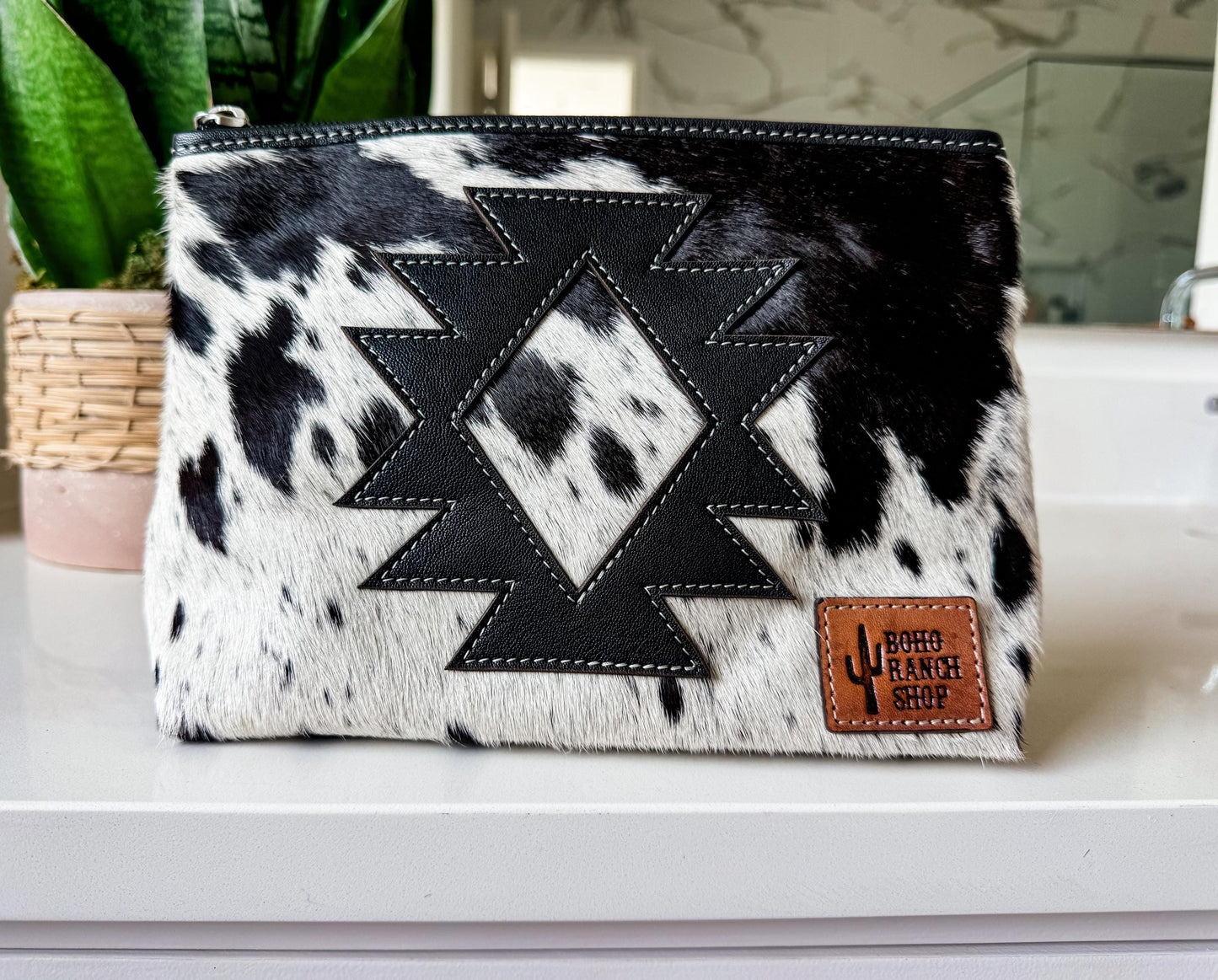 AZTEC COWHIDE MAKEUP bag Genuine Hair On makeup bag travel toiletry pouch western shaving cosmetics