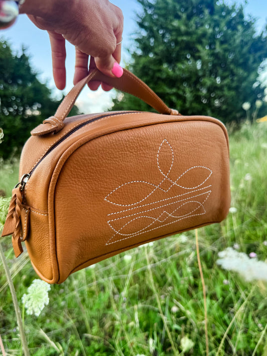 BOOT STITCH TOILETRY bag Genuine Hair On Leather makeup bag travel toiletry pouch western shaving cosmetics pouch punchy howdy Nashville