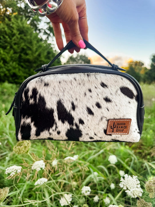 COWHIDE TOILETRY BAG Genuine Hair On Leather makeup bag travel toiletry pouch western shaving cosmetics punchy howdy Nashville